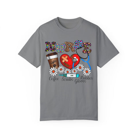 Nurse Love Graphic T-Shirt - Coffee Scrubs & Rubber Gloves