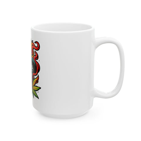 Skull & Leaf Ceramic Mug - 11oz, 15oz | Perfect for Stoners & Rebel Spirits