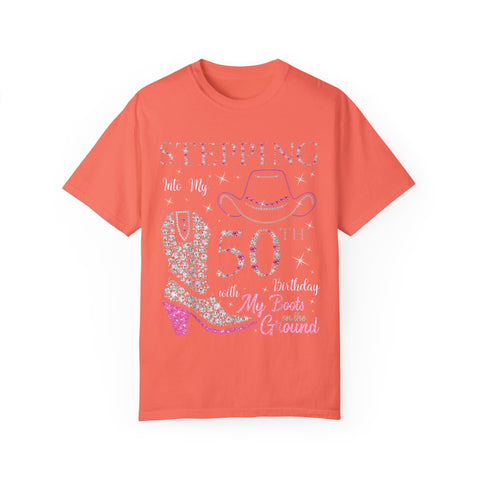 50th Birthday T-Shirt - Stepping Into My 50th with My Boots on the Ground