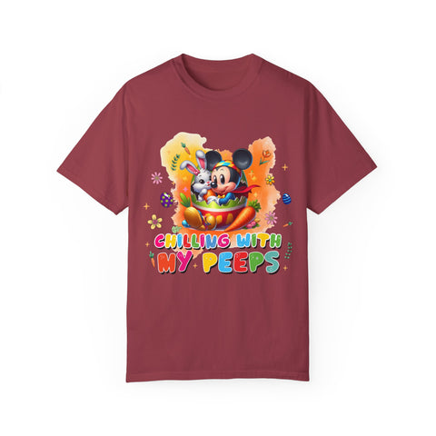 Chilling With My Peeps Unisex Garment-Dyed T-shirt | Fun Easter Graphic Tee