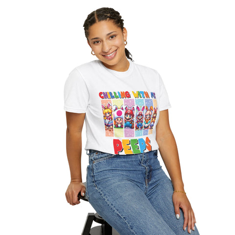Chilling with My Peeps Unisex Garment-Dyed T-Shirt | Fun Graphic Tee for Friends