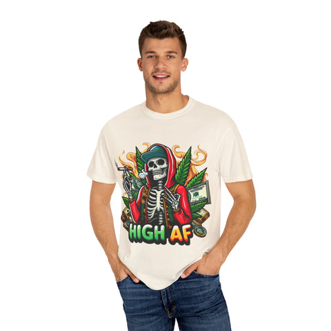 High AF Unisex Garment-Dyed T-Shirt – Bold Skeleton Design for Chill Vibes