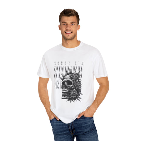 Unisex Skull and Leaves Graphic T-shirt - 'Sorry I'm Stoned 420'