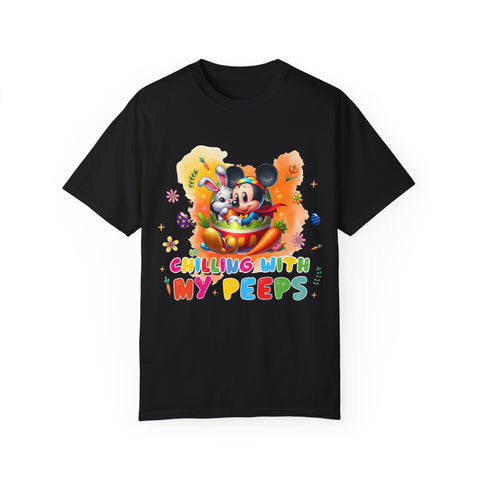 Chilling With My Peeps Unisex Garment-Dyed T-shirt | Fun Easter Graphic Tee