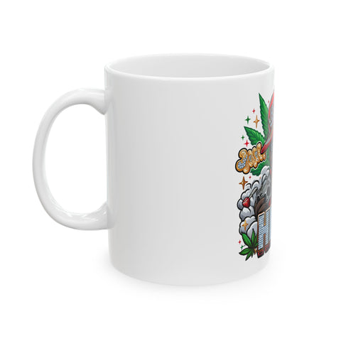 High Vibe Ceramic Mug - Funny Bear Design, Gift for Stoners, Cannabis Lover's Cup, 420 Coffee Mug, Unique Drinkware