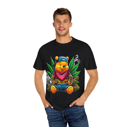 Hipster Bear T-Shirt - Unisex Garment-Dyed Tee with Cannabis Design