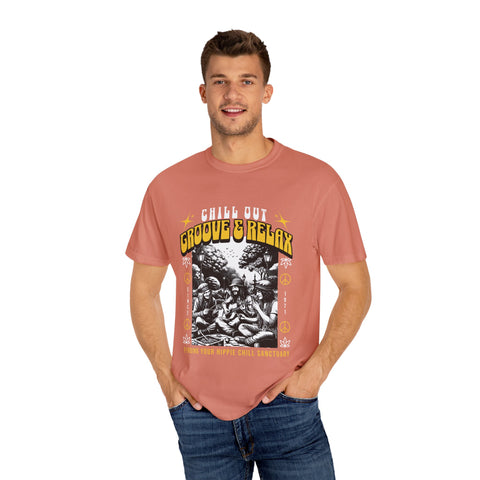 Chill Out Groove & Relax Unisex Garment-Dyed T-Shirt | Vintage Hippie Style