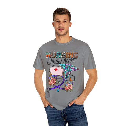 Nursing Heart T-Shirt - Unisex Garment-Dyed Tee for Healthcare Workers