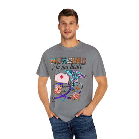 Nursing Heart T-Shirt - Unisex Garment-Dyed Tee for Healthcare Workers