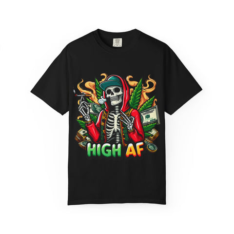High AF Unisex Garment-Dyed T-Shirt – Bold Skeleton Design for Chill Vibes