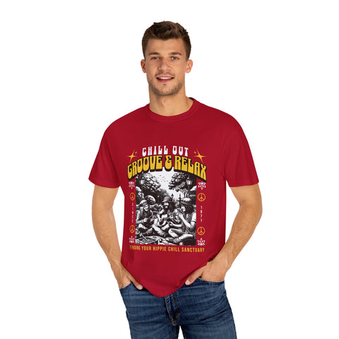 Chill Out Groove & Relax Unisex Garment-Dyed T-Shirt | Vintage Hippie Style