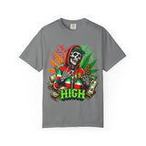 High Vibes Unisex Garment-Dyed T-Shirt - Skeleton & Cannabis Design