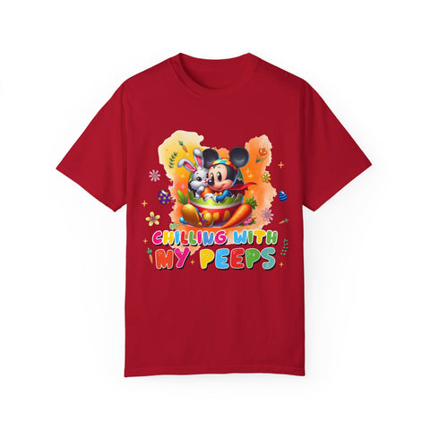 Chilling With My Peeps Unisex Garment-Dyed T-shirt | Fun Easter Graphic Tee