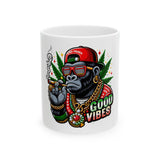 Good Vibes Gorilla Ceramic Mug - 11oz & 15oz, Perfect for Coffee Lovers and Cannabis Enthusiasts