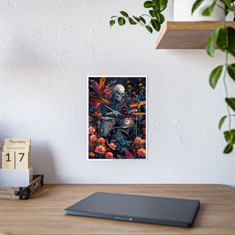 Vibrant Skeleton Drummer Gloss Poster – Perfect for Music Lovers and Home Decor