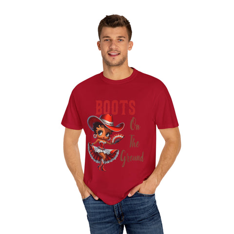 Boots On The Ground Unisex Garment-Dyed T-Shirt - Fun Western Style Tee for Festival Season