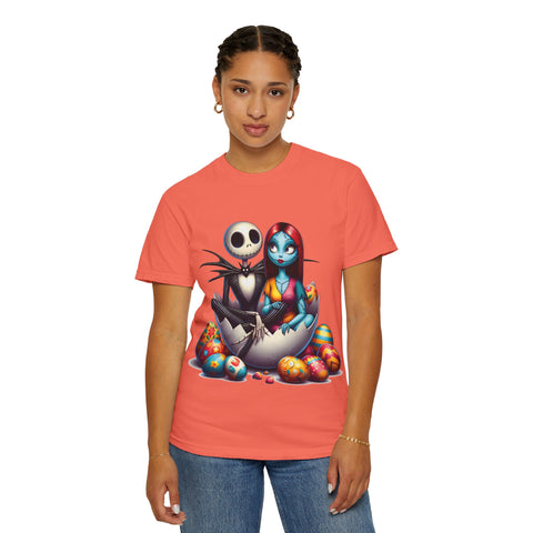 Cute Couples Halloween T-Shirt - Unisex Garment-Dyed Tee with Skeleton & Monster Designs