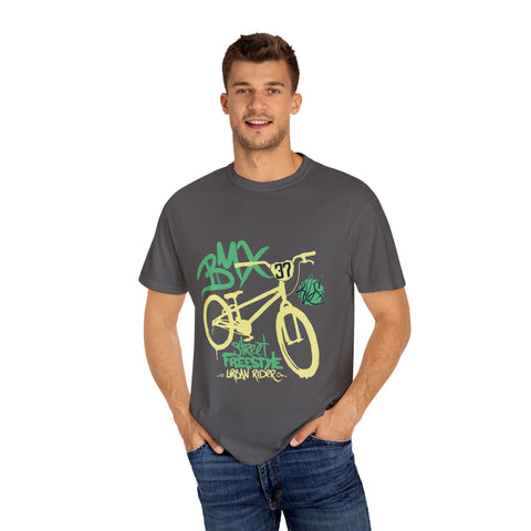 Urban BMX Rider Garment-Dyed T-Shirt | Casual Streetwear for Cycling Enthusiasts