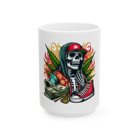Cool Skeleton Weed Ceramic Mug - Stylish 11oz & 15oz Coffee Cup for Stoners