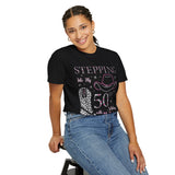 50th Birthday T-Shirt - Stepping Into My 50th with My Boots on the Ground