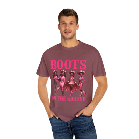 Unisex Garment-Dyed T-shirt: "Boots on the Ground" Vintage Western Style Tee