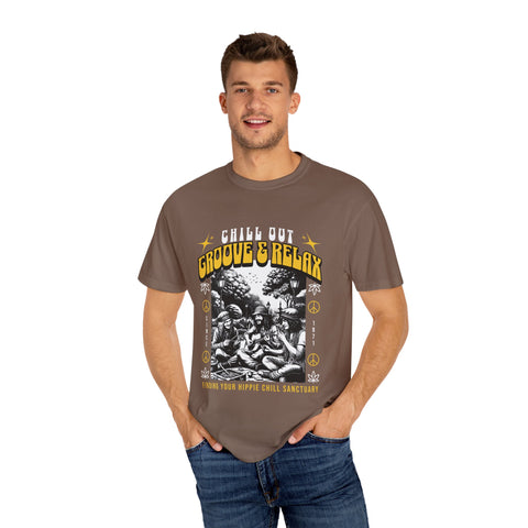 Chill Out Groove & Relax Unisex Garment-Dyed T-Shirt | Vintage Hippie Style