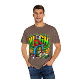 High Vibes Unisex Garment-Dyed T-Shirt - Retro Skeleton & Cannabis Graphic Tee