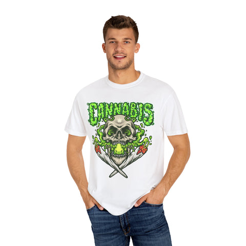 Skull & Cannabis Unisex Garment-Dyed T-Shirt - Unique Graphic Tee for Weed Enthusiasts