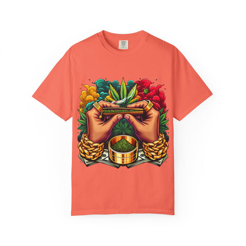 Vibrant Cannabis Lover's T-Shirt - Unisex, Garment-Dyed with Artistic Design