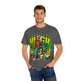 High Vibes Unisex Garment-Dyed T-Shirt - Retro Skeleton & Cannabis Graphic Tee