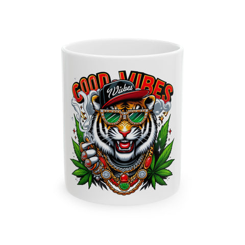 Good Vibes Tiger Ceramic Mug - 11oz & 15oz, Perfect for Coffee Lovers