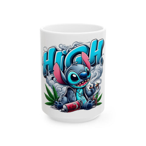 High Vibe Ceramic Mug - Fun Stitch Character Design (11oz, 15oz)