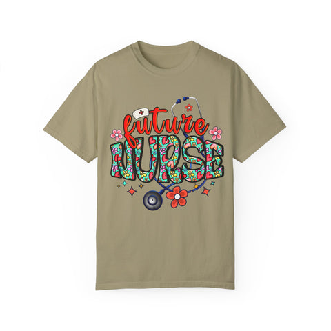 Future Nurse Unisex Garment-Dyed T-Shirt - Cute Floral Design for Nursing Students