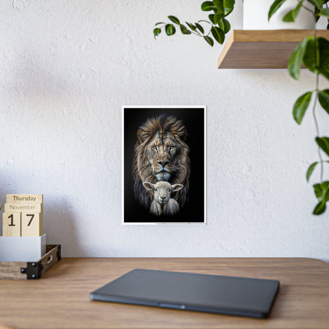 Wildlife Art Print: Lion & Lamb Gloss Poster - Nature Decor for Home