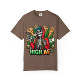 High AF Unisex Garment-Dyed T-Shirt – Bold Skeleton Design for Chill Vibes