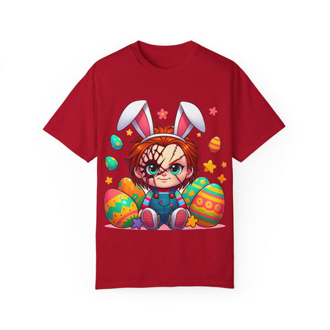 Cute Chucky Easter T-Shirt - Unisex Garment-Dyed Tee for Horror Fans