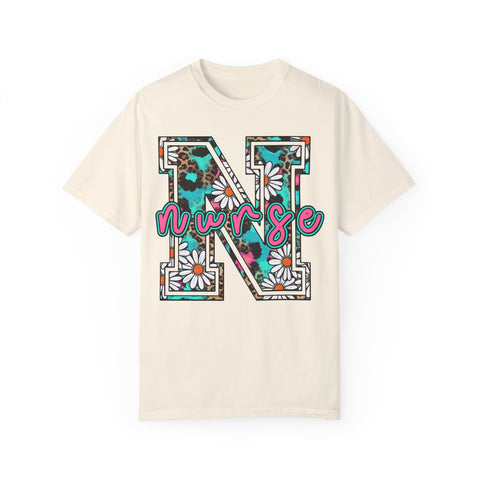 Nurse Floral Monogram T-Shirt - Unisex Garment-Dyed Style