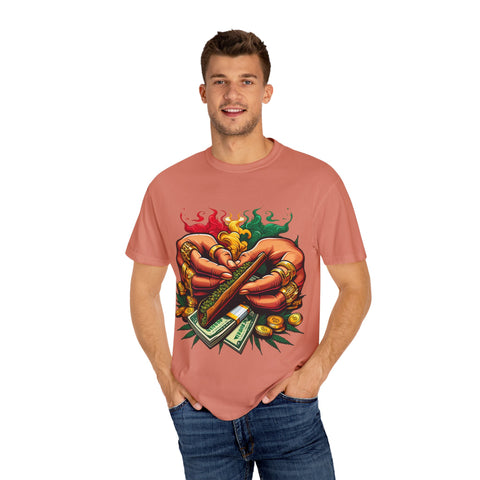 Vibrant Herbal Tees - Unisex Garment-Dyed T-shirt with Hand Rolling Design