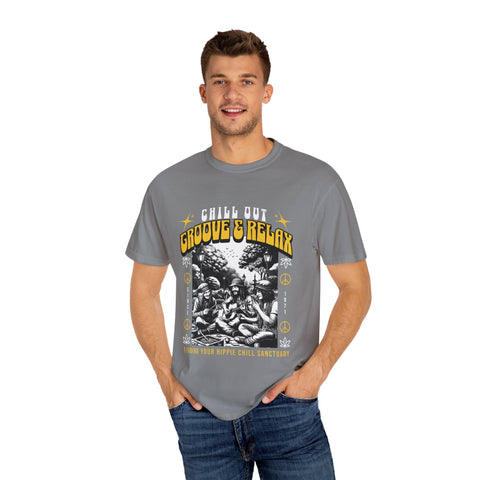 Chill Out Groove & Relax Unisex Garment-Dyed T-Shirt | Vintage Hippie Style