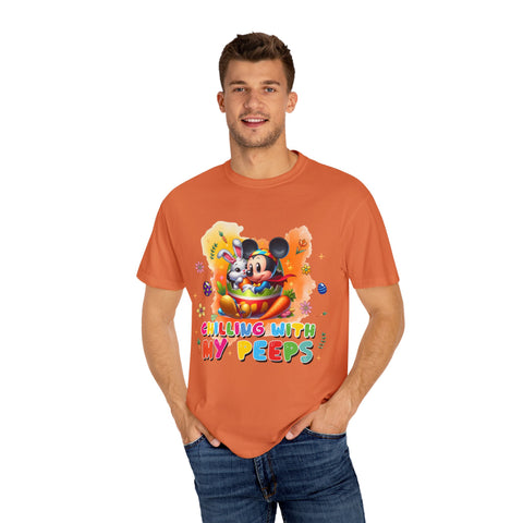 Chilling With My Peeps Unisex Garment-Dyed T-shirt | Fun Easter Graphic Tee