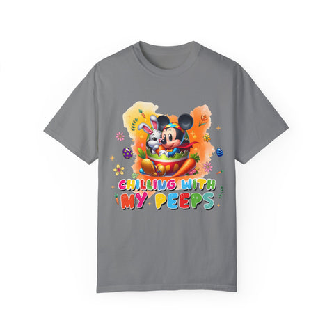Chilling With My Peeps Unisex Garment-Dyed T-shirt | Fun Easter Graphic Tee