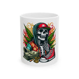 Cool Skeleton Weed Ceramic Mug - Stylish 11oz & 15oz Coffee Cup for Stoners