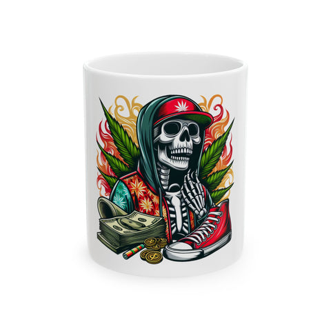 Cool Skeleton Weed Ceramic Mug - Stylish 11oz & 15oz Coffee Cup for Stoners