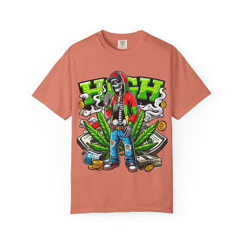 High Vibe Unisex Garment-Dyed T-Shirt - Skull & Cannabis Design