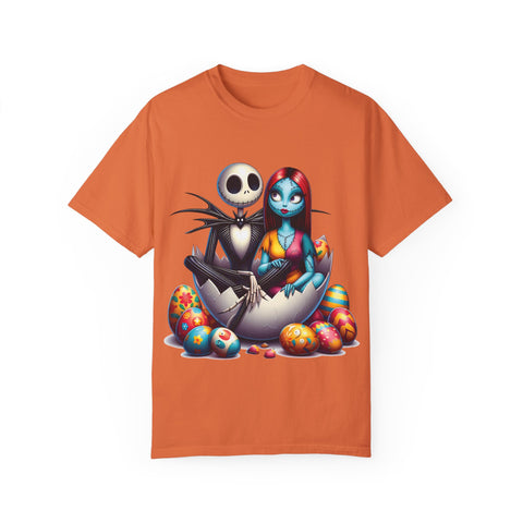Cute Couples Halloween T-Shirt - Unisex Garment-Dyed Tee with Skeleton & Monster Designs