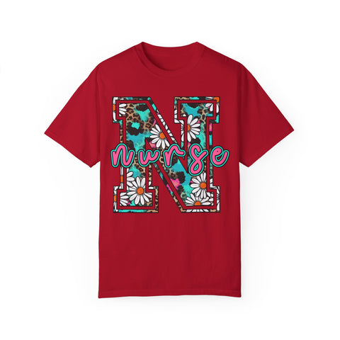 Nurse Floral Monogram T-Shirt - Unisex Garment-Dyed Style
