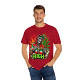 High Vibes Unisex Garment-Dyed T-Shirt - Skeleton & Cannabis Design