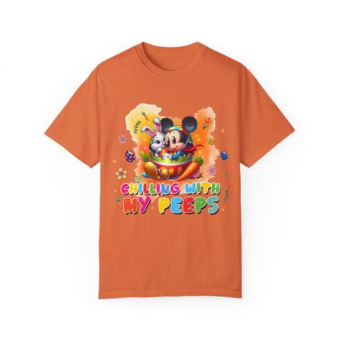 Chilling With My Peeps Unisex Garment-Dyed T-shirt | Fun Easter Graphic Tee
