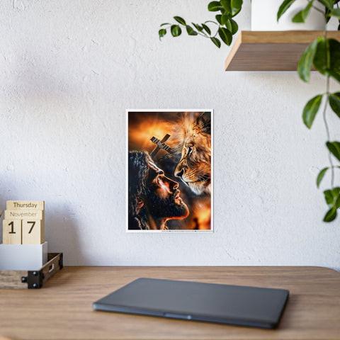 Inspirational Gloss Poster - Jesus and Lion Art for Faith and Home Decor