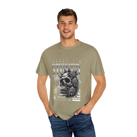 Unisex Skull and Leaves Graphic T-shirt - 'Sorry I'm Stoned 420'
